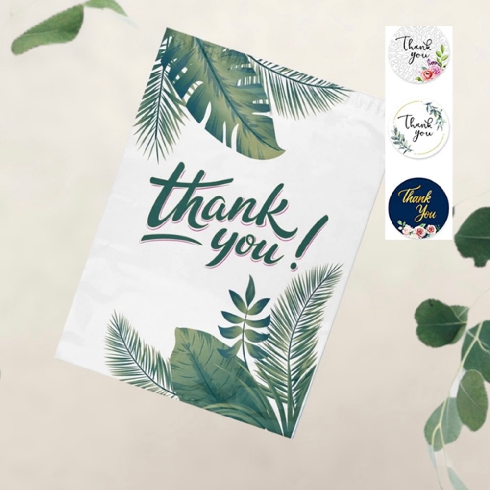 10 SETS TROPICAL LEAVES POLY MAILERS AND THANK YOU STICKERS